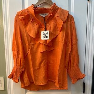 DAVI & DANI Vibrant Orange Ruffle Top